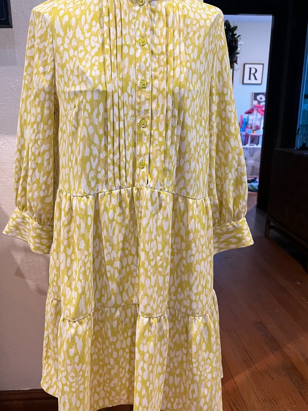 Who What Wear Yellow and White Printed Midi Dress